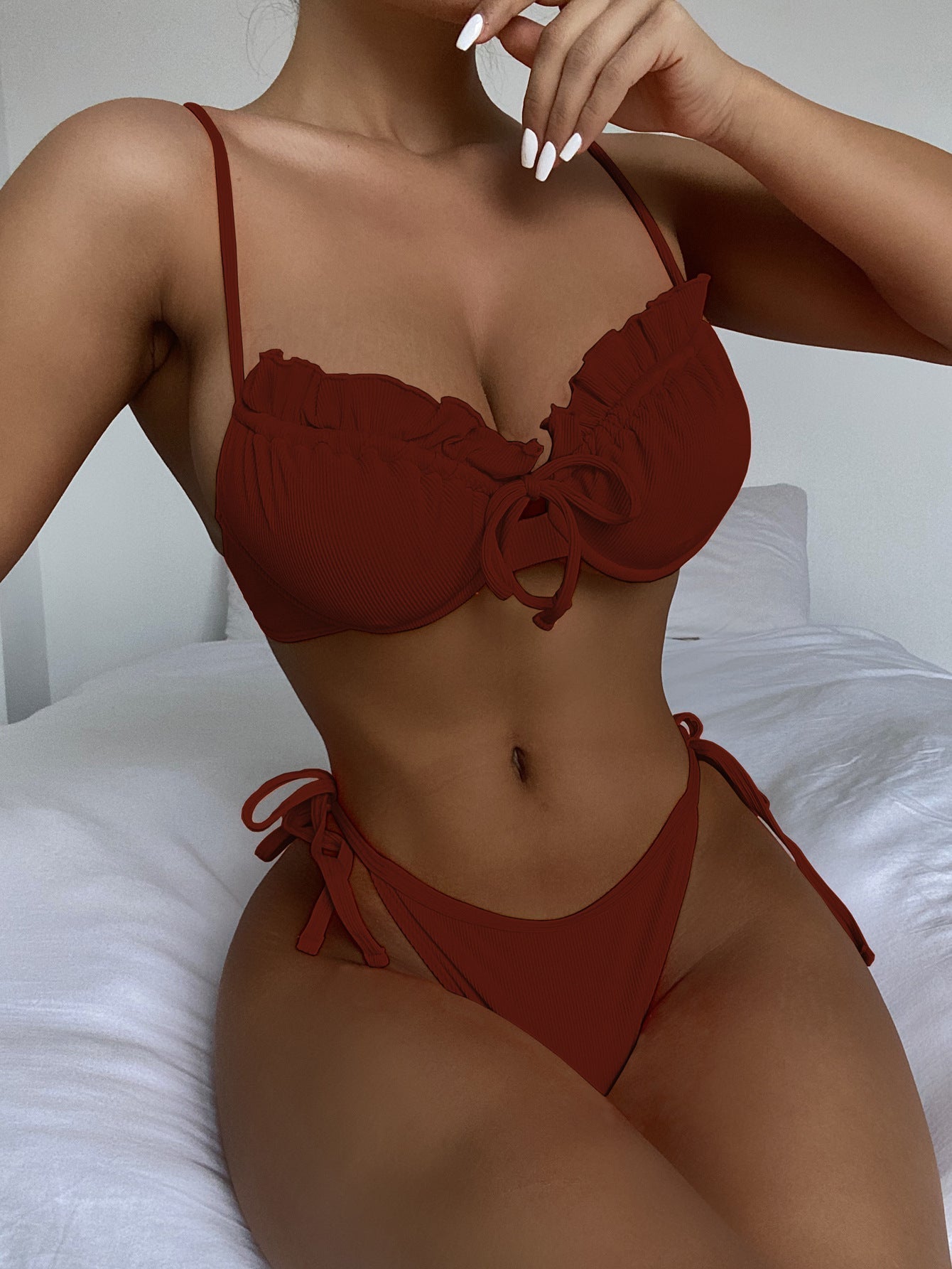 Bikini Solid Color Swimsuit Swimwear Women Underwire Swimsuit Flounce Bikini Bella Mia